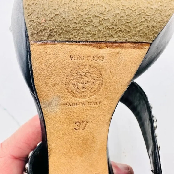 NWOB Versace Mules Heels Slip On Studded Double Strap Leather Multi Womens 37 - Picture 3 of 6